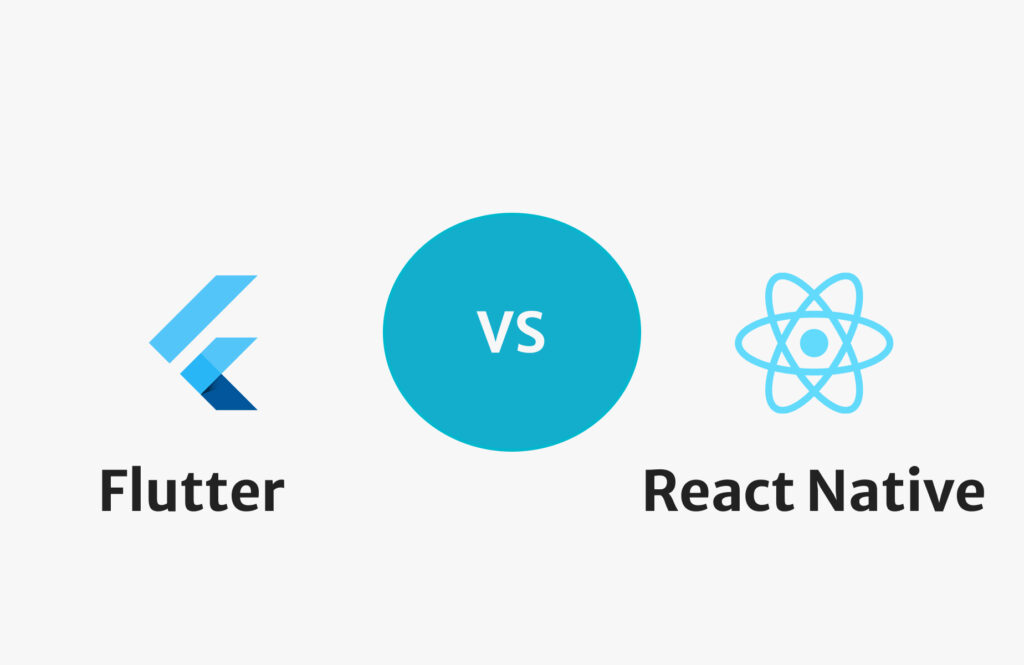 Grafika przedstawiająca logo Flutter vs. React Native